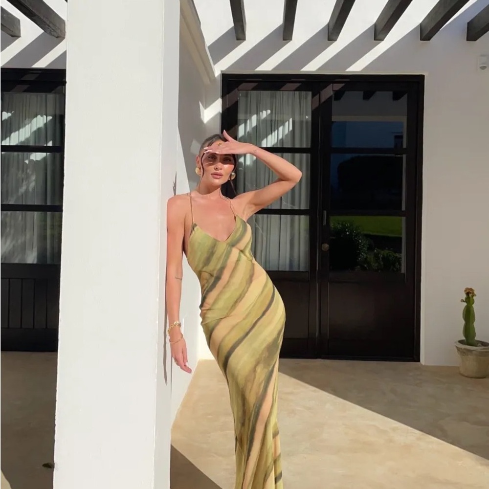 SLA The Label Samui Sheer Maxi Dress XS NWT Watercolor Slip Y2K Vacation